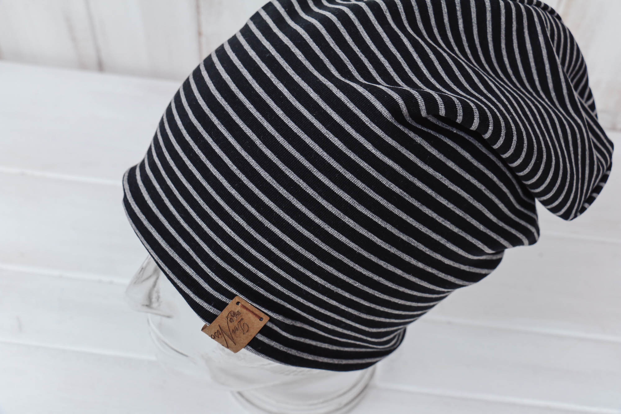 Jersey Haube Streifen *grau-schwarz*