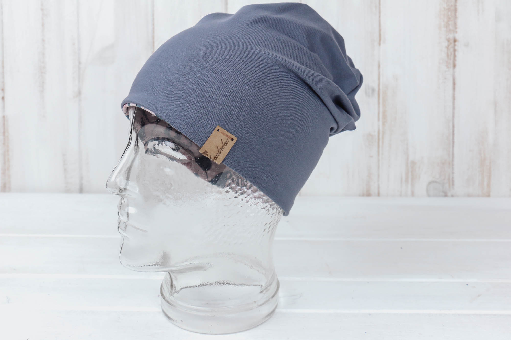 Jersey Haube Blatt & Blüte *altrosa-dunkelgrau*