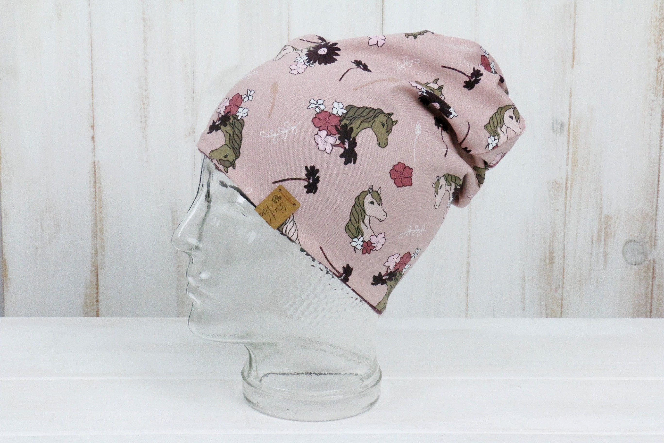 Jersey Haube Pferde rosa/lila