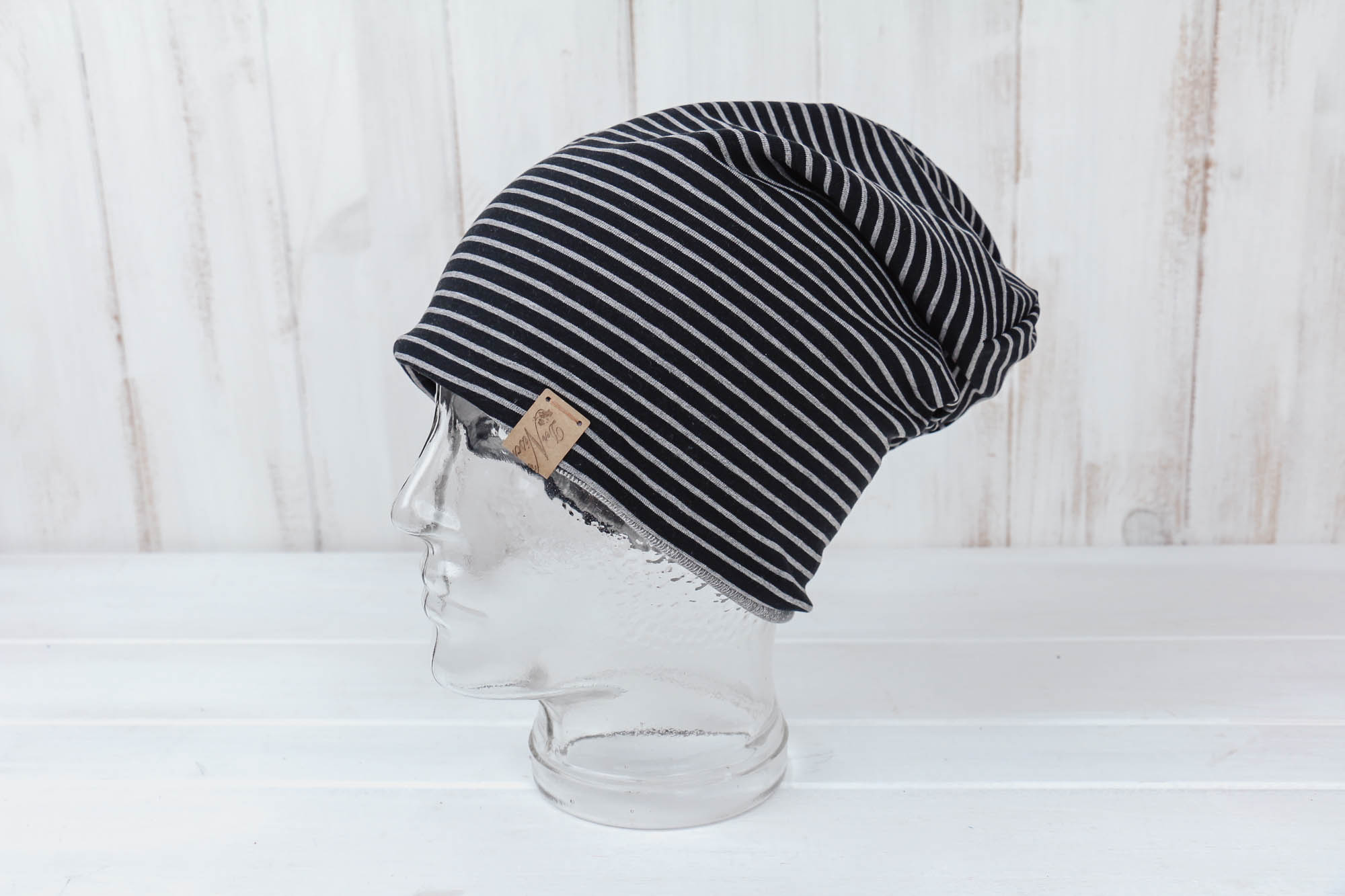 Jersey Haube Streifen *grau-schwarz*