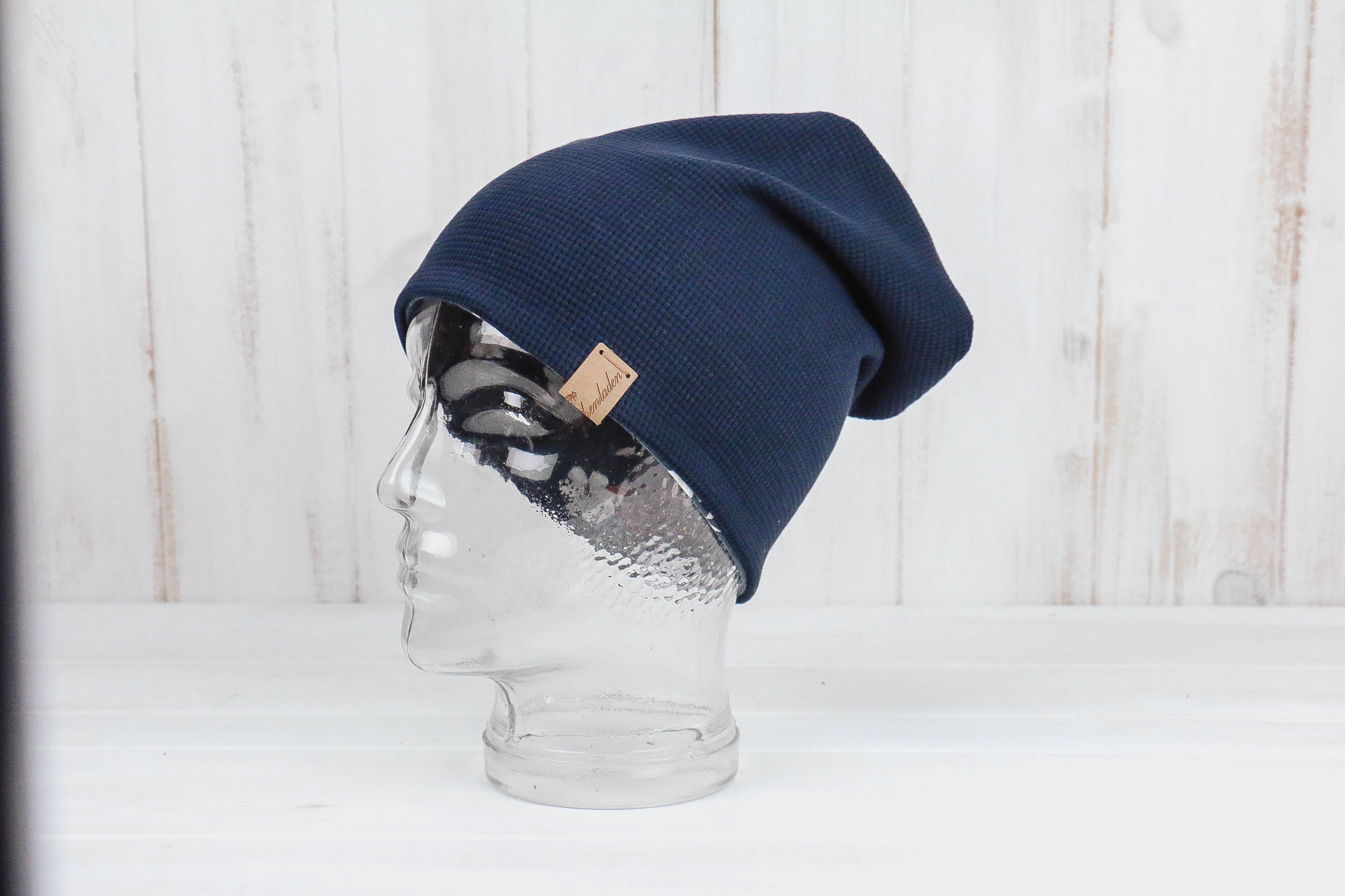 Jersey Haube *Blumen blau/weiß*