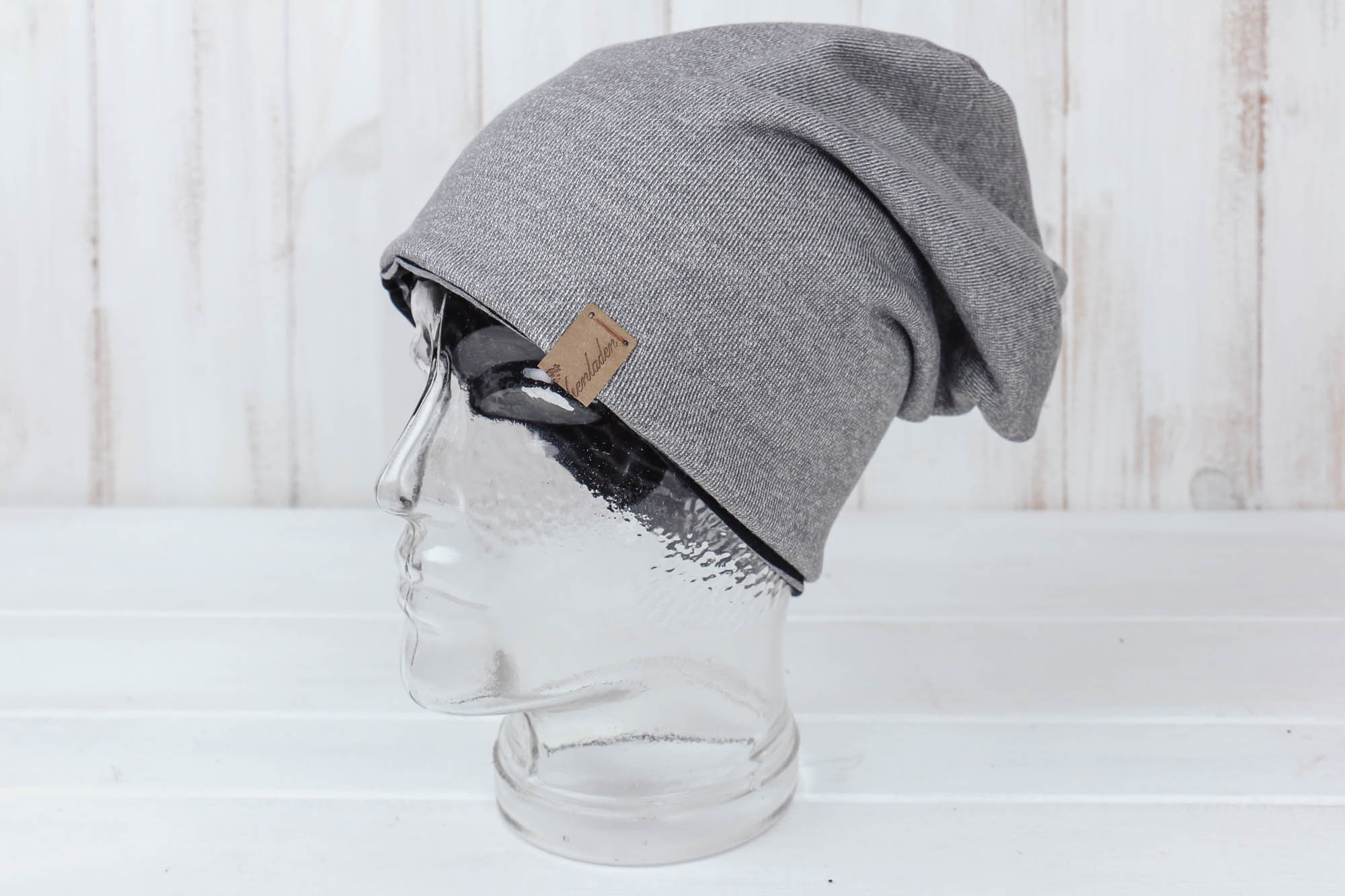 Jersey Haube Streifen *grau-schwarz*