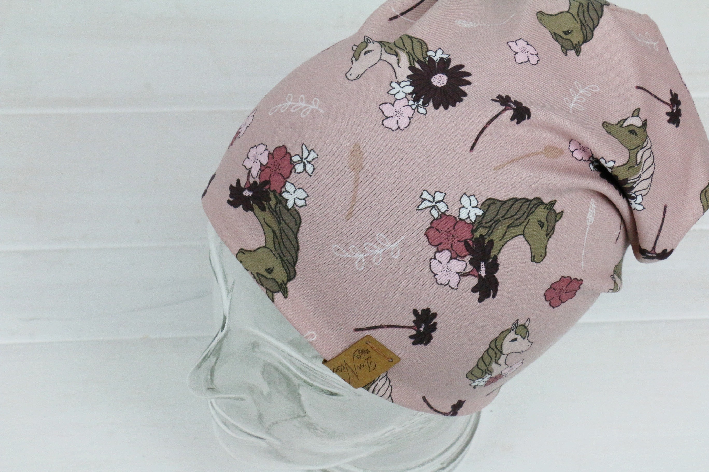 Jersey Haube Pferde rosa/lila