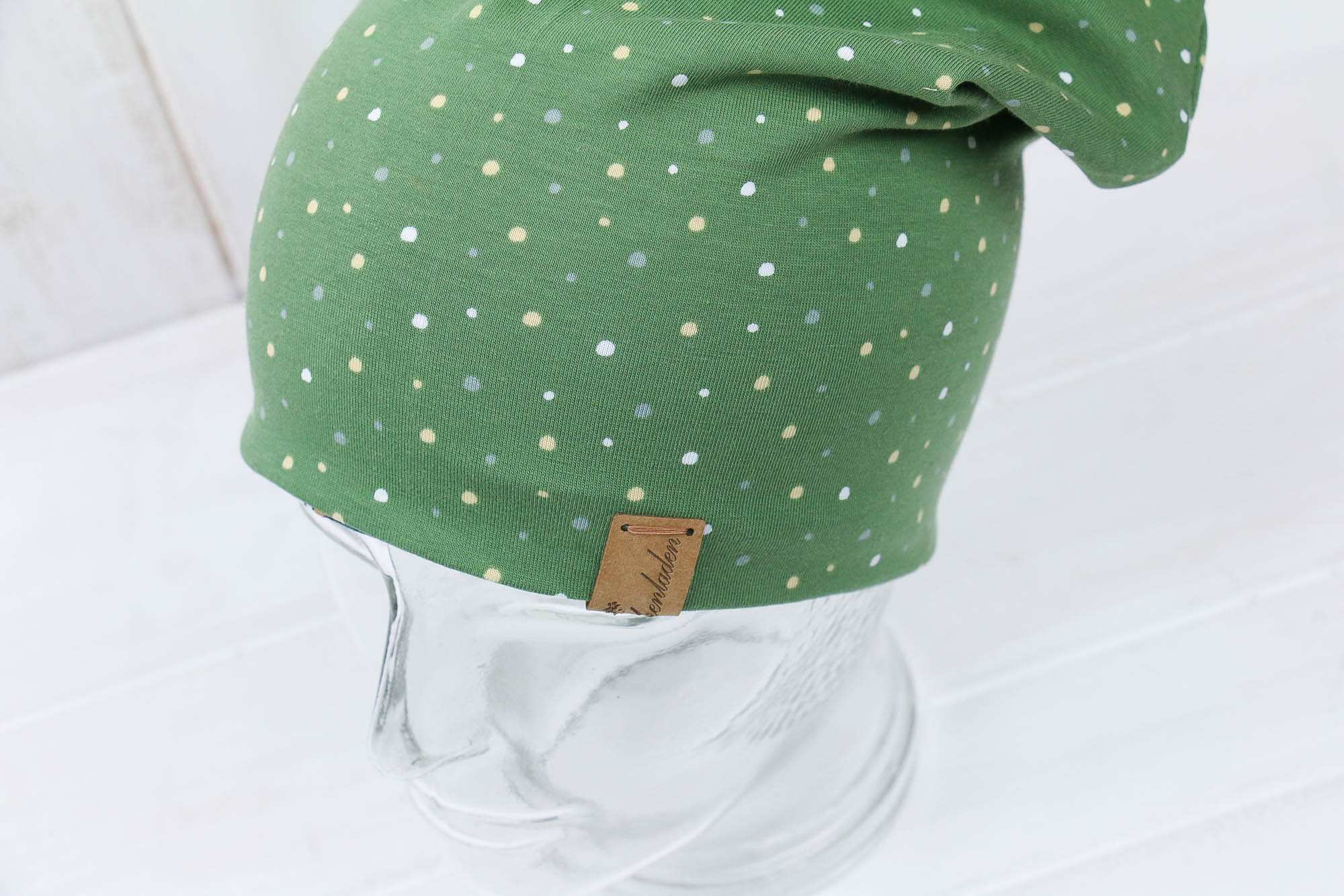 Jersey Haube *Jungel grün /pünktchen