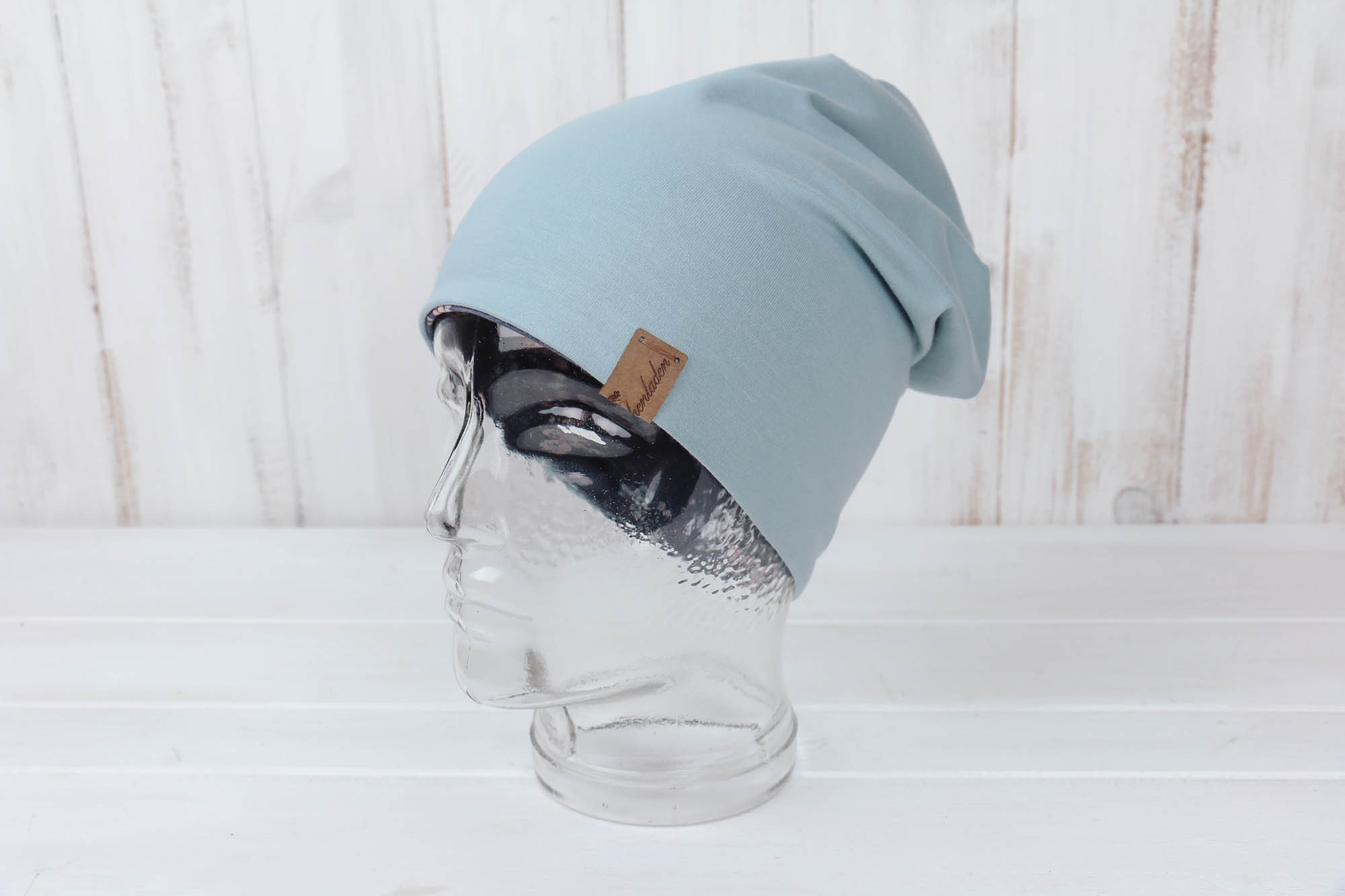 Jersey Haube Blumen *dunkelblau-hellblau