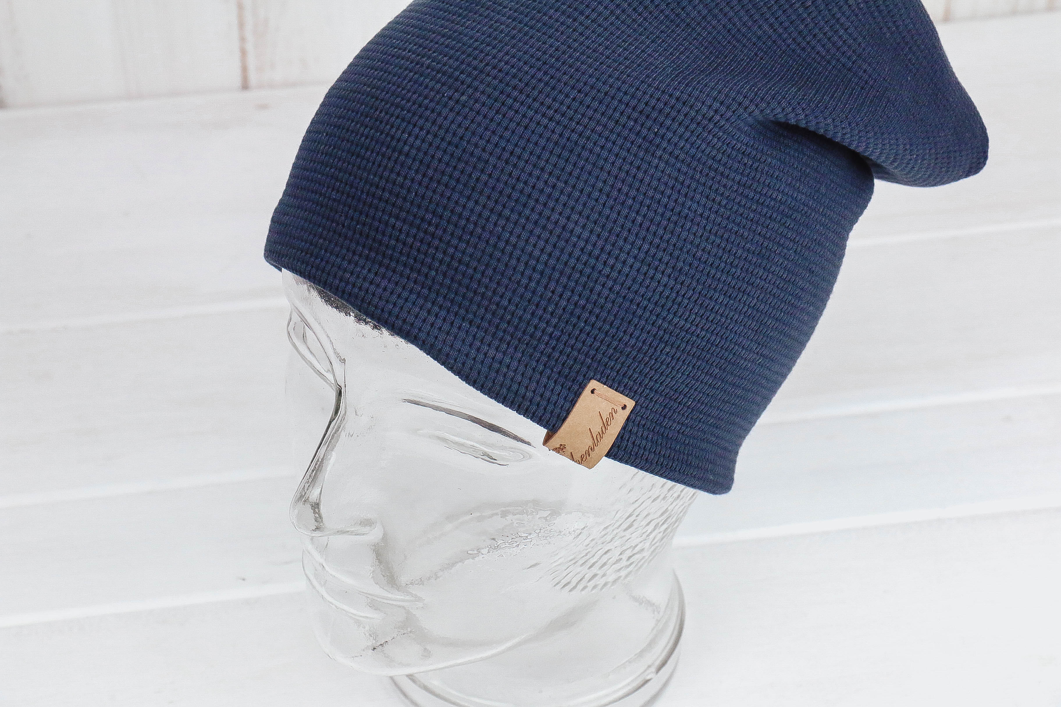 Jersey Haube *Blumen blau/weiß*