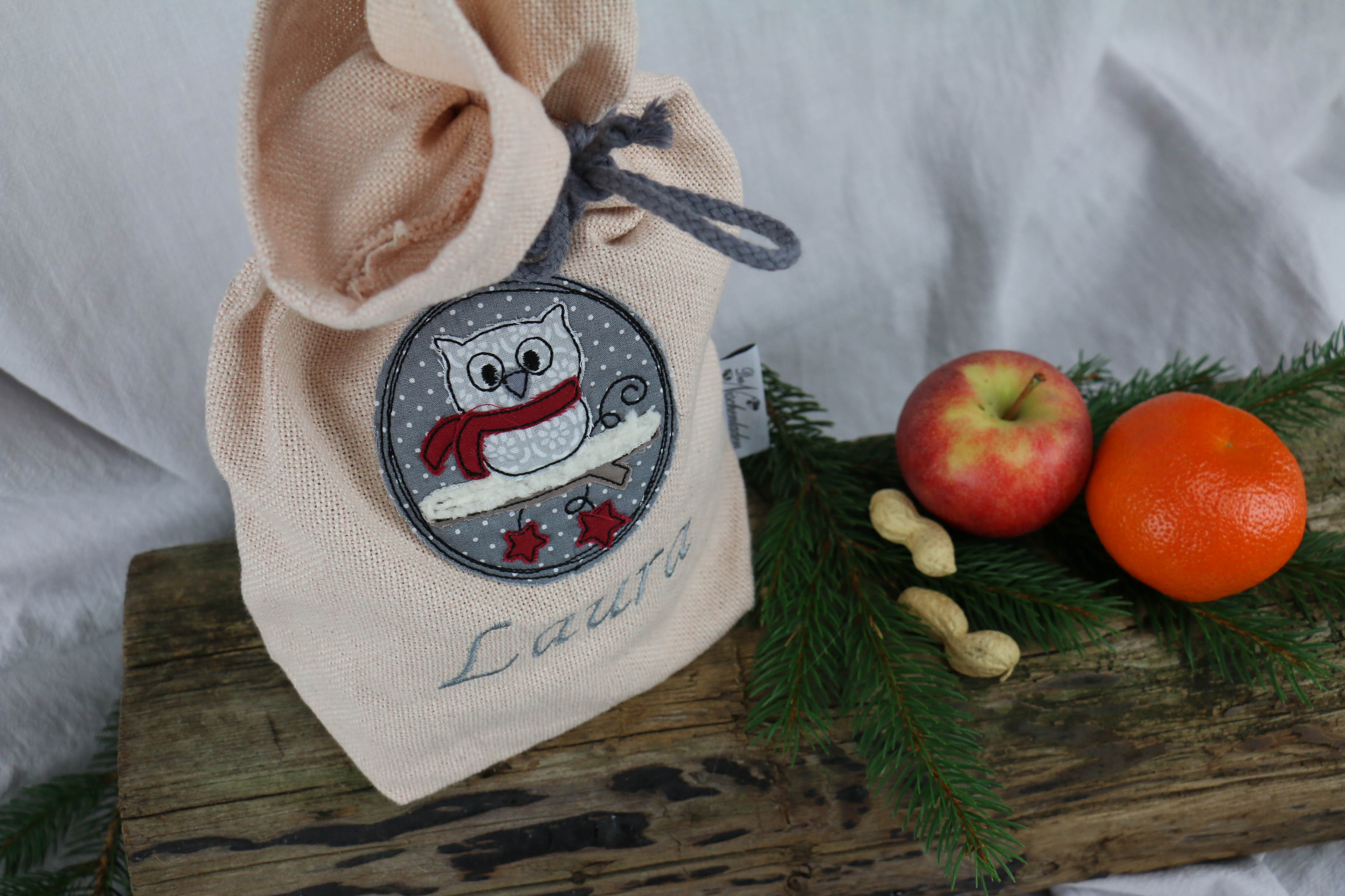 Nischenladen-119taJEDnO5JtP2L Nikolaussackerl Eule altrosa mit Namen bestickt