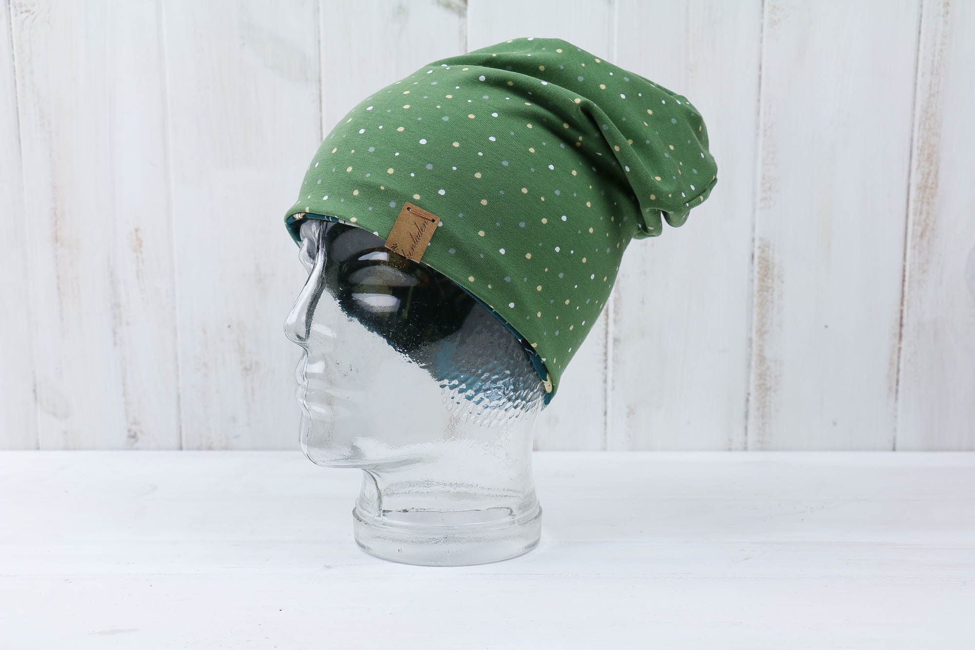 Jersey Haube *Jungel grün /pünktchen