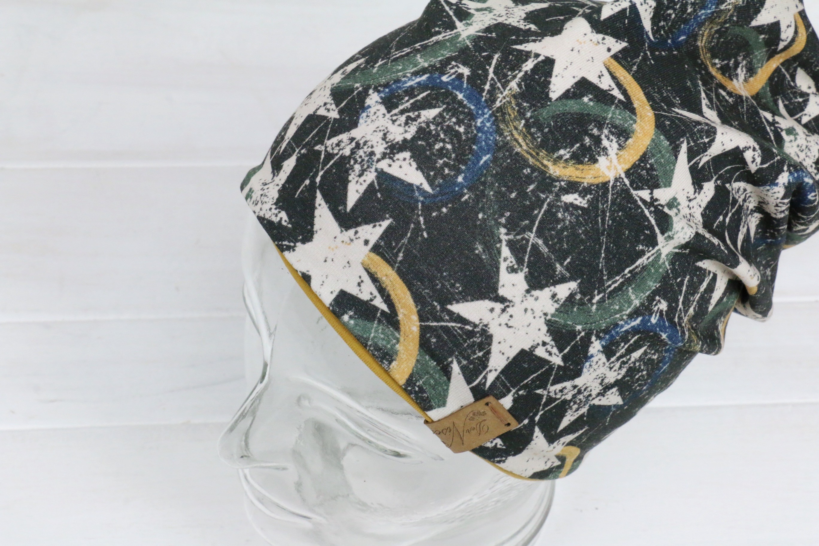 Jersey Haube Sterne antrazith/mustard