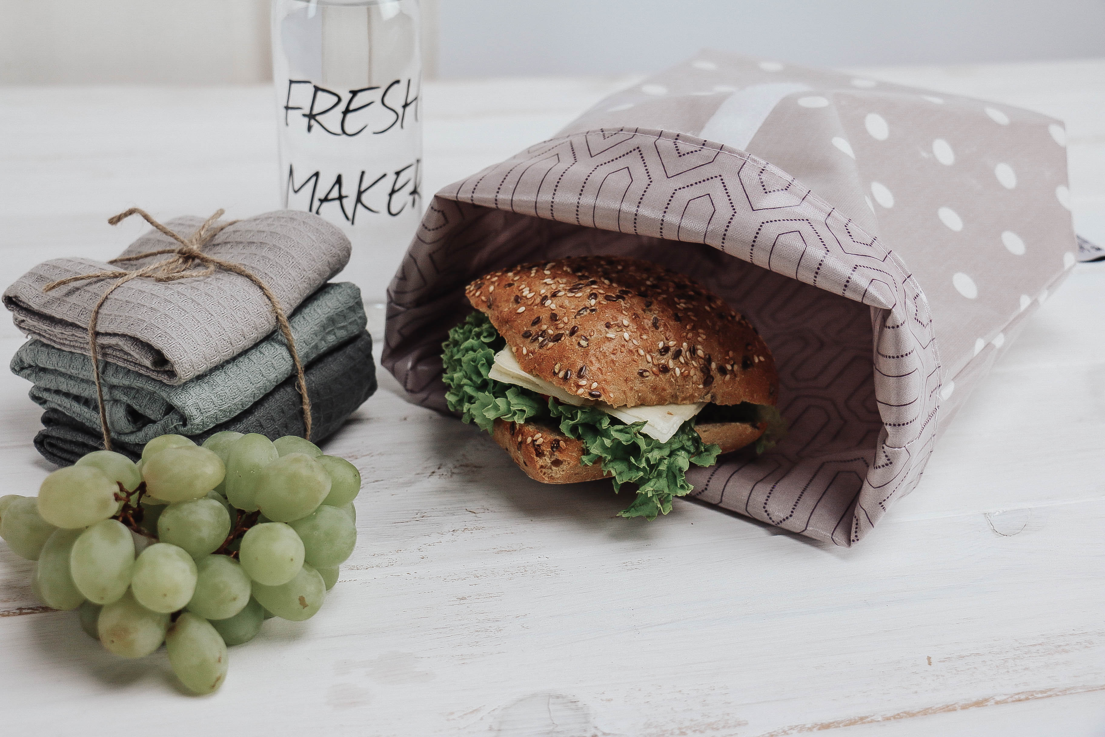 Lunchbag Punkte rosa-weiß