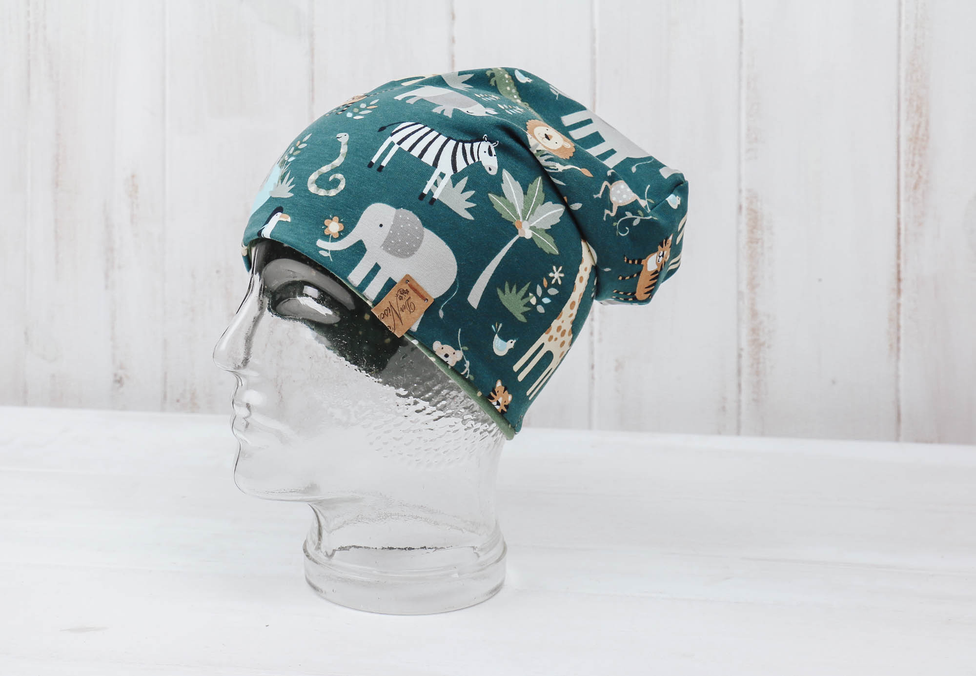 Jersey Haube *Jungel grün /pünktchen